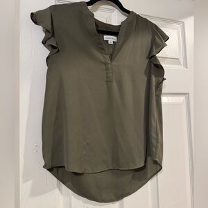 Calvin Klein Women's Ruffle Sleeve Blouse - Olive